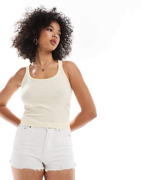Bershka – Żółty prążkowany top bez rękawów z dekoltem U - view 1