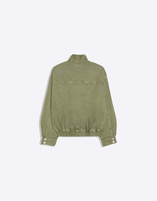 Bershka zweireihige Jacke mit Stehkragen und Tasche in Grün, 6 von 6