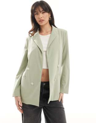 Bershka - Zweireihiger Blazer in Salbeigrün