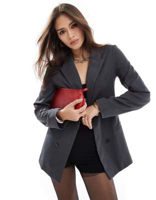 Bershka - Zweireihiger Oversize-Blazer in Anthrazit-Grau