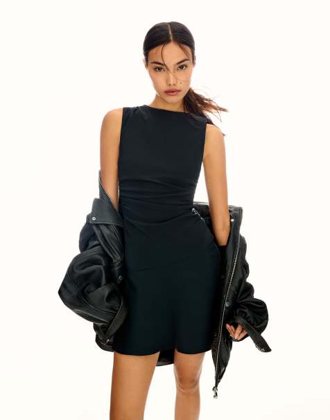 Bershka - Zwierige mini jurk van bengaline in blauw - view 1