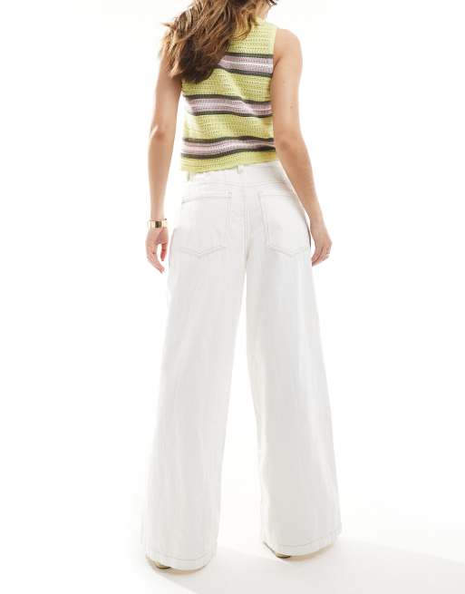 Bershka ultra wide leg jeans in white