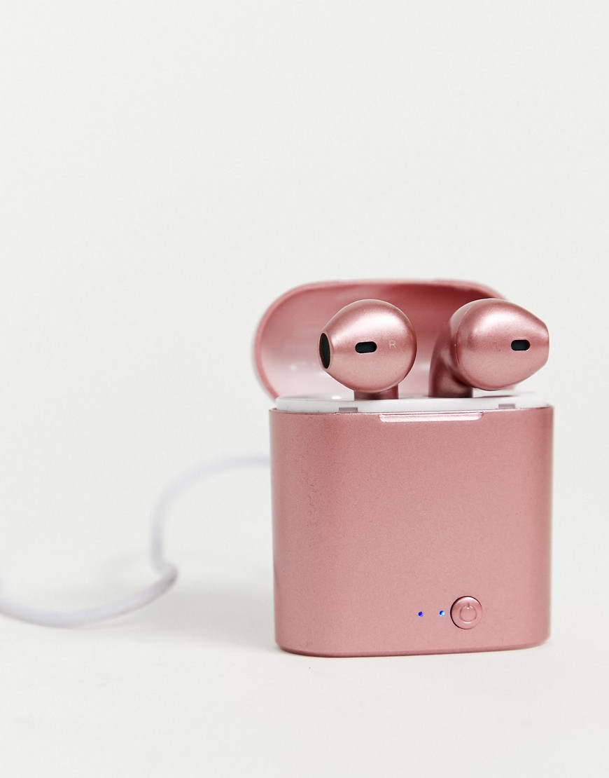 фото Беспроводные наушники цвета розового золота с чехлом для зарядки skinnydip-розовый