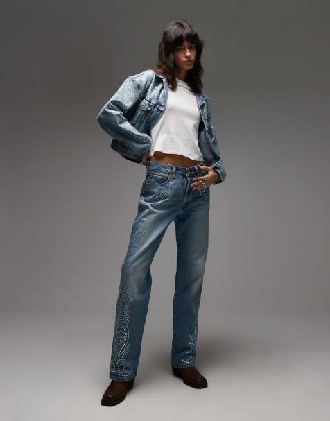 BEYONCE X LEVI'S? Western Crystal Collection 501 '90s straight fit jeans and jacket in blue - view 1