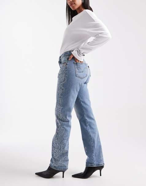 BEYONCÉ X LEVI'S® Western Crystal Collection 501 hourglass straight fit jeans in blue