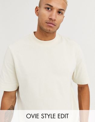 фото Бежевая oversize-футболка из очень мягкого хлопка с начесом asos white-бежевый