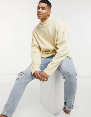 фото Бежевая oversized-водолазка из вафельного трикотажа asos design-бежевый