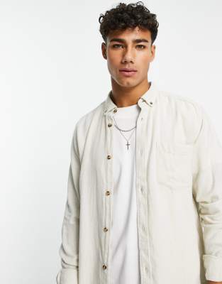 Однотонные рубашки  Asos Бежевая рубашка из фланели с начесом Only & Sons-Светло-бежевый цвет
