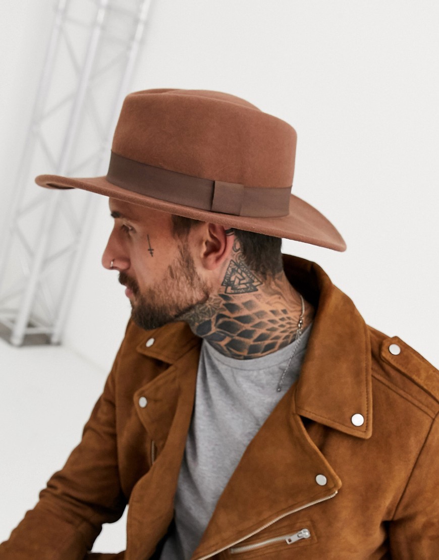 фото Бежевая шляпа с широкими полями и лентой asos design-светло-коричневый