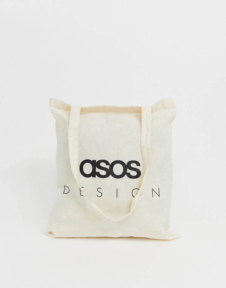 фото Бежевая сумка-тоут с принтом-надписью asos design-бежевый