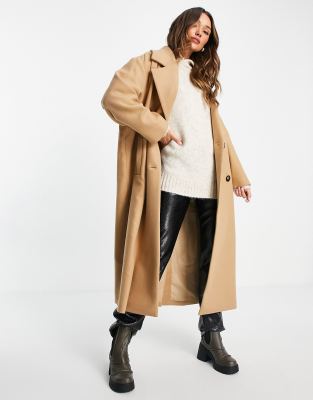 фото Бежевое двубортное oversized-пальто asos design-светло-бежевый цвет asos edition