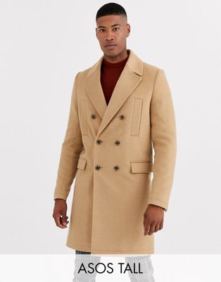 фото Бежевое двубортное пальто из ткани с добавлением шерсти asos design tall-коричневый