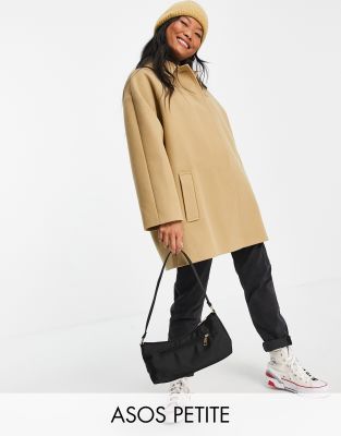 фото Бежевое oversized-пальто в мужском стиле asos design petite-коричневый цвет asos petite