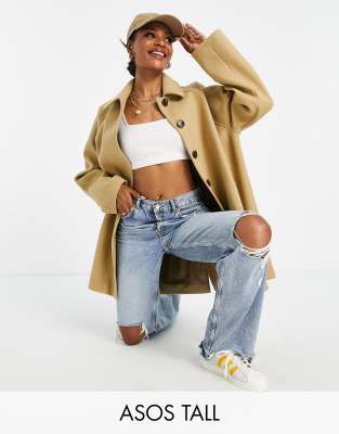 фото Бежевое oversized-пальто в мужском стиле asos design tall-коричневый цвет asos tall