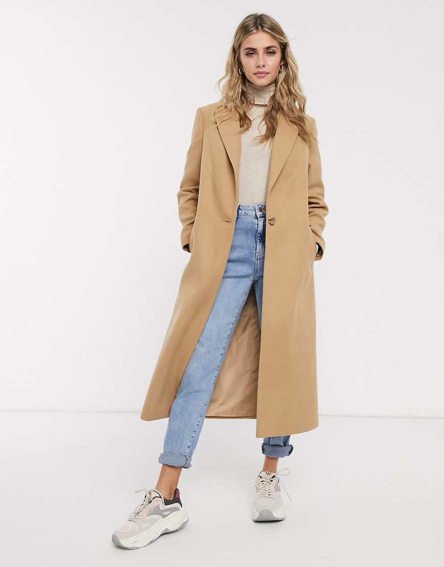 фото Бежевое пальто макси в классическом стиле miss selfridge-светло-коричневый