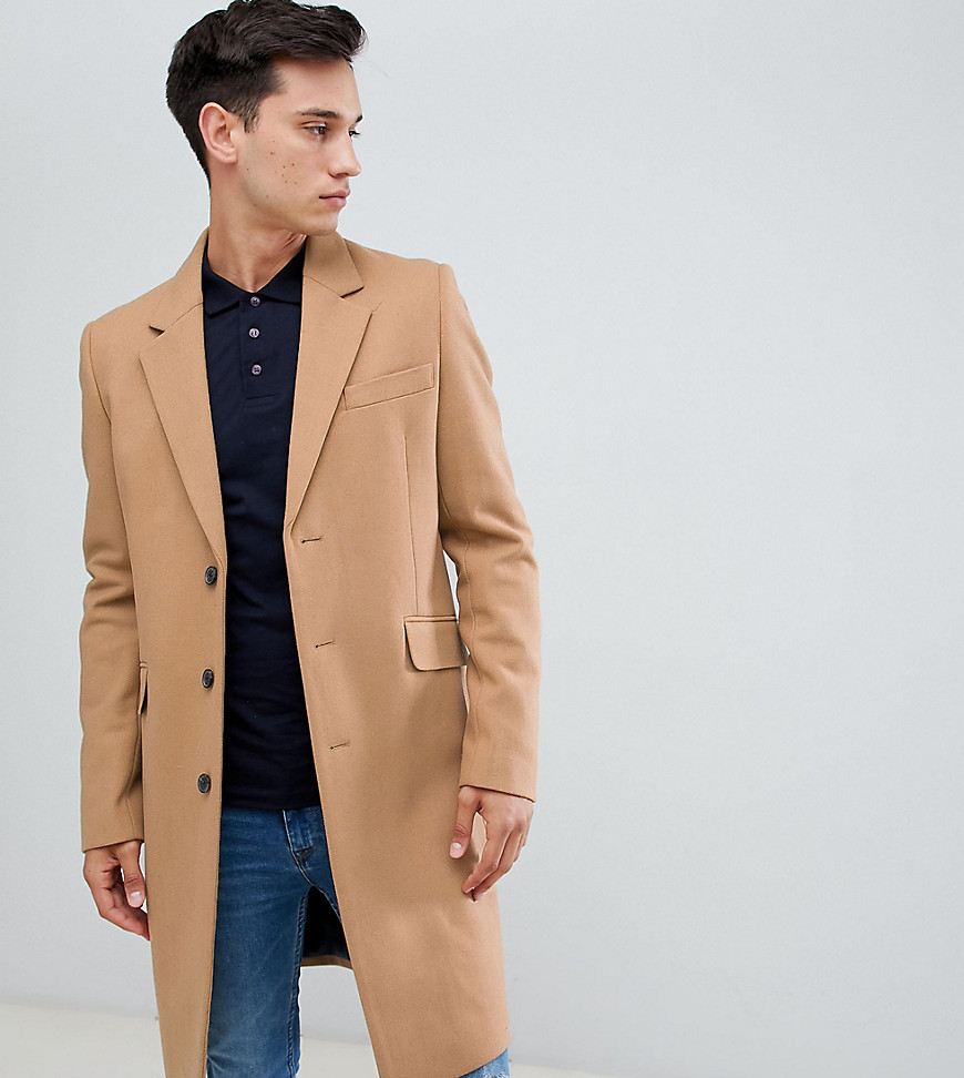 фото Бежевое пальто с добавлением шерсти asos design tall-светло-коричневый