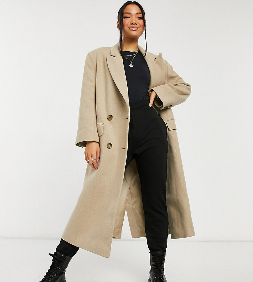 фото Бежевое удлиненное пальто из саржи в винтажном стиле asos design petite-черный цвет