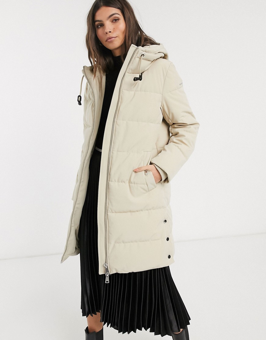 фото Бежевое утепленное пальто миди с капюшоном esprit-бежевый