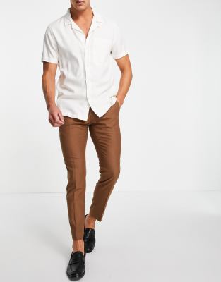   Asos Бежевые брюки слим Moss London-Коричневый цвет
