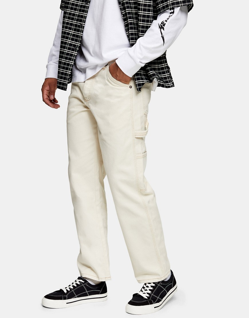 фото Бежевые рабочие джинсы с широкими штанинами topman-белый