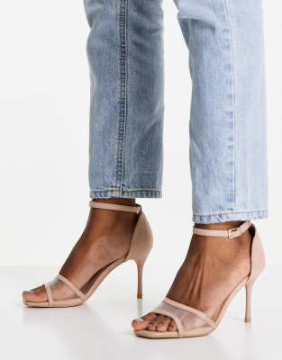 Cандалии на каблуке  Asos Бежевые туфли на шпильке с сетчатым ремешком New Look-Светло-бежевый цвет