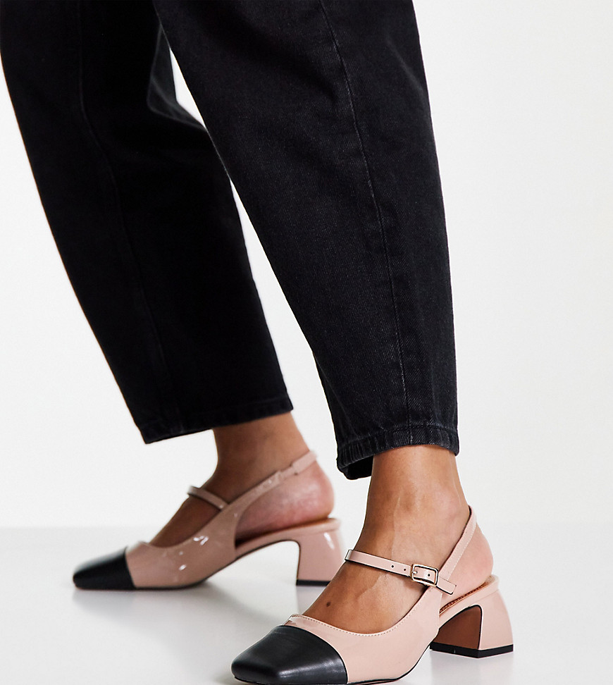 Бежевые туфли с ремешком на подъеме стопы и средним каблуком ASOS DESIGN Wide Fit Syon-Светло-бежевый цвет