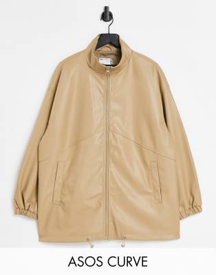 Пальто и куртки Бежевый бомбер из искусственной кожи ASOS DESIGN Curve-Серый