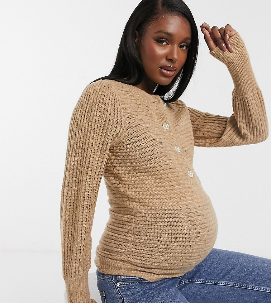 Бежевый джемпер для беременных с пуговицами, украшенными стразами ASOS DESIGN Maternity