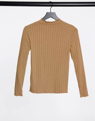 Бежевый лонгслив с высоким воротником и рваными краями Stradivarius-Neutral