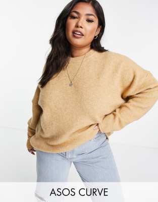 фото Бежевый oversized-джемпер с объемными рукавами asos design curve-светло-бежевый цвет asos curve