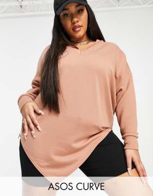 фото Бежевый oversized-свитер с молниями по бокам asos design curve-нейтральный asos curve