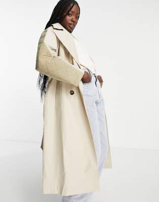 Пальто Бежевый oversized-тренч с гибридной и стеганой отделкой ASOS DESIGN-Светло-бежевый цвет