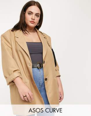 фото Бежевый пиджак с широкими плечами asos design curve asos curve