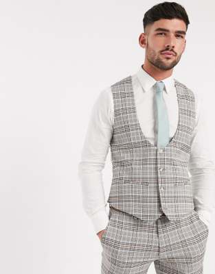 Бежевый приталенный жилет в клетку Topman