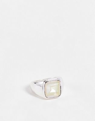 Big Metal London Exclusive signet ring with hand cut moonstone crystal in silver