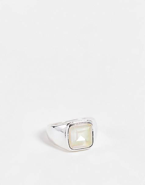 Womens Jewellery Rings Big Metal London Exclusive Chunky Crystal Ring With Enamel in White 
