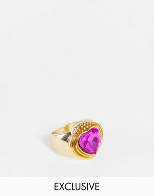 Big  Metal London Exclusive statement crystal heart ring in gold