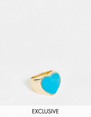 Big Metal London Exclusive statement heart ring in blue enamel