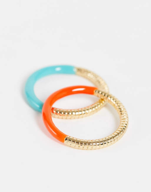 Big Metal London Exclusive x2 multipack enamel coated rings in pastel brights, 3 of 4
