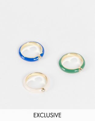 Big Metal London Exclusive x3 multipack enamel coated rings in jewel tones