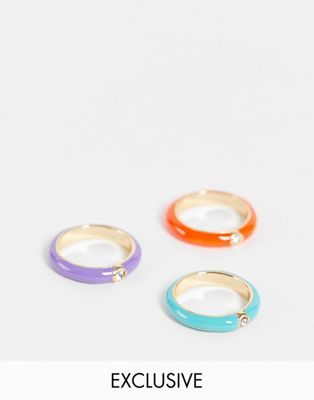 Big Metal London Exclusive x3 multipack enamel coated rings in pastel brights