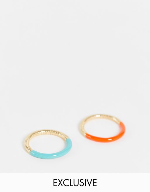 Big Metal London - Exclusives - Set van 2 ringen met emaille coating in pasteltinten