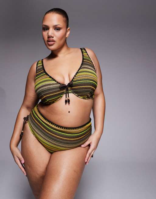 Bikini a rayas multicolores de croché Kenny de ASOS DESIGN Curve