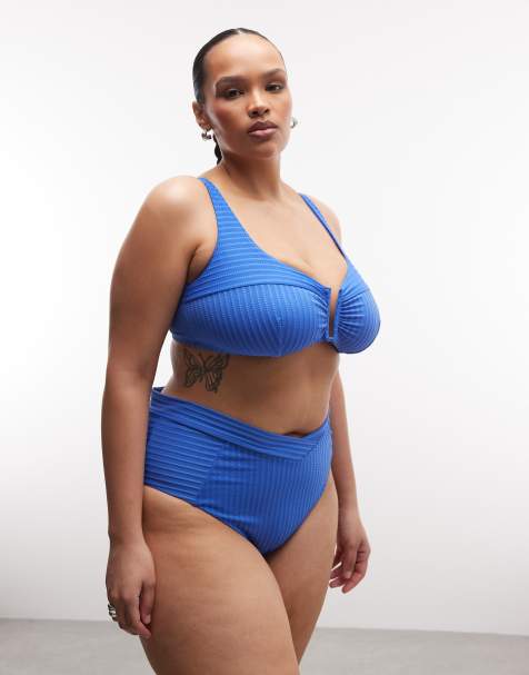 Bikini azul con diseño dividido de canalé Rory de ASOS DESIGN Curve - view 1