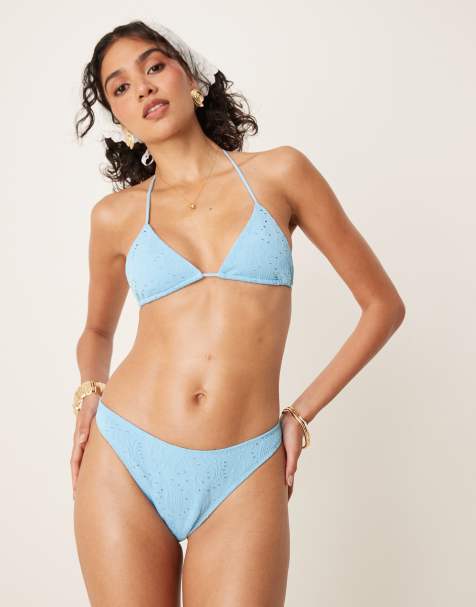 Bikini azul petróleo con estampado de cachemir de tejido texturizado Tia de ASOS DESIGN - view 1