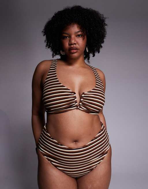 Bikini color caramelo de tejido rizado Tori de ASOS DESIGN Curve