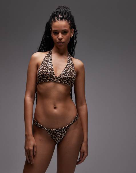 Bikini marrón con cuello halter y estampado de leopardo de Mango - view 1