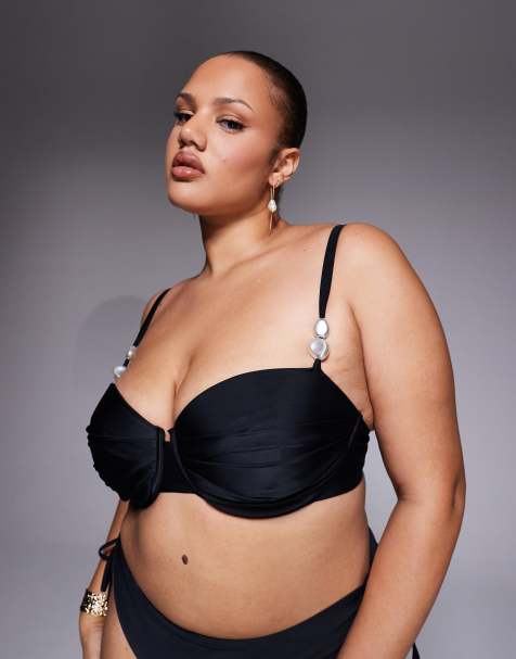 Bikini negro con detalle de perlas y lazadas Sadie de ASOS DESIGN Curve - view 1