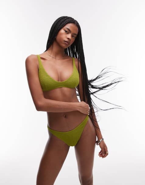 Bikini verde amarillento de braguitas y top estructurado con cuello de pico Mix & Match de ARKET - view 1