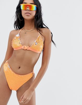 Bikinitop med spænde i palietter i to farver fra Jaded London-Multifarvet
